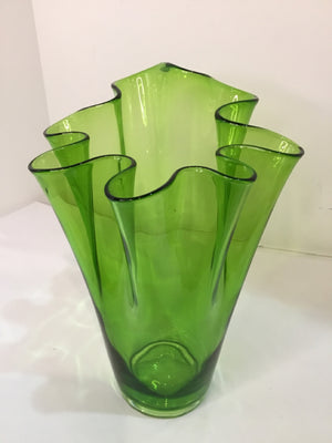 Green Glass Wavy Vase