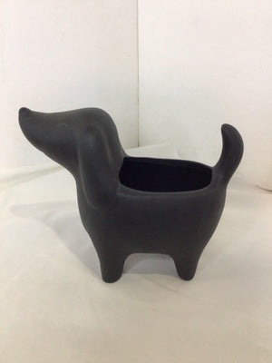 Whimsical Black Ceramic Dog Planter