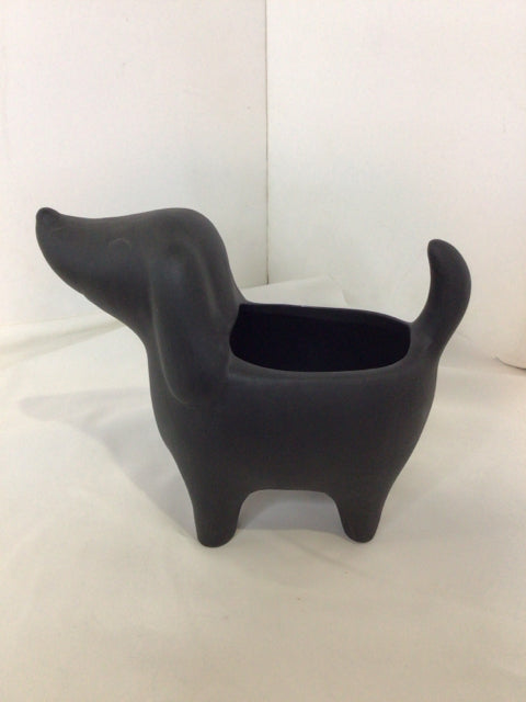 Whimsical Black Ceramic Dog Planter