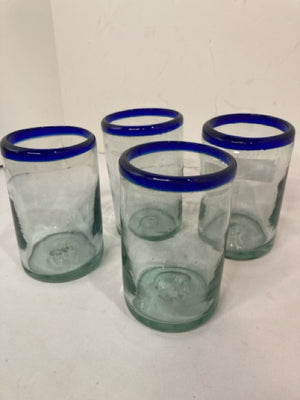 Set of 4 Clear/Blue Glass Glasses