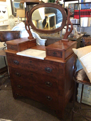 Vintage Marble Trim w/Mirror 3 drawer Dresser/Chest