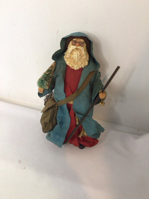 Figurine Blue/Red Paper Mache Santa Holiday Item