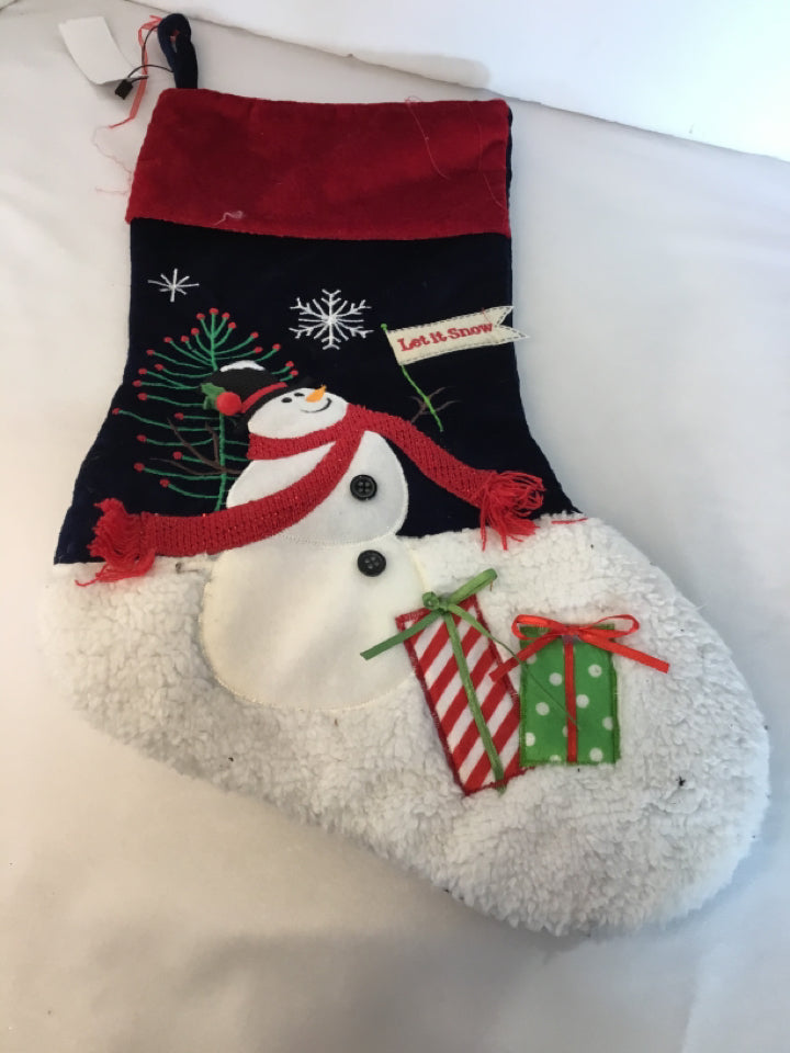 Stocking Red/Blue Velvet Snowman Holiday Item