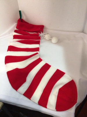 Stocking Red/white Polyester Striped Holiday Item