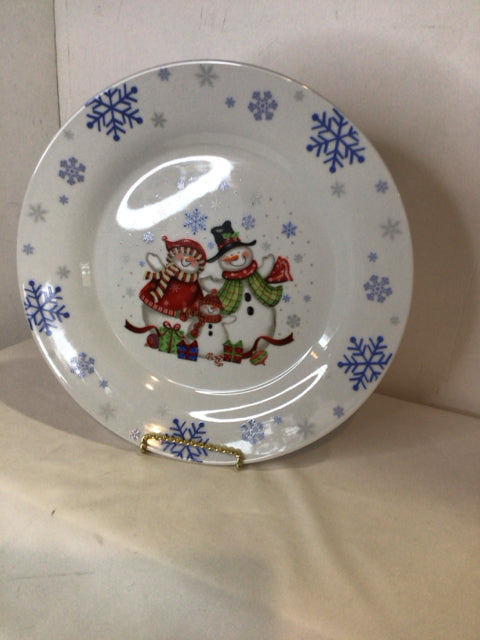 Christmas White & Blue Plate Round Holiday Item