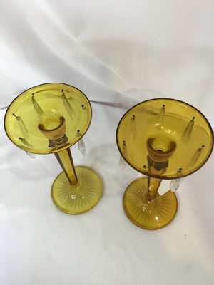 Vintage Pair Amber Glass AS IS Candle Holders