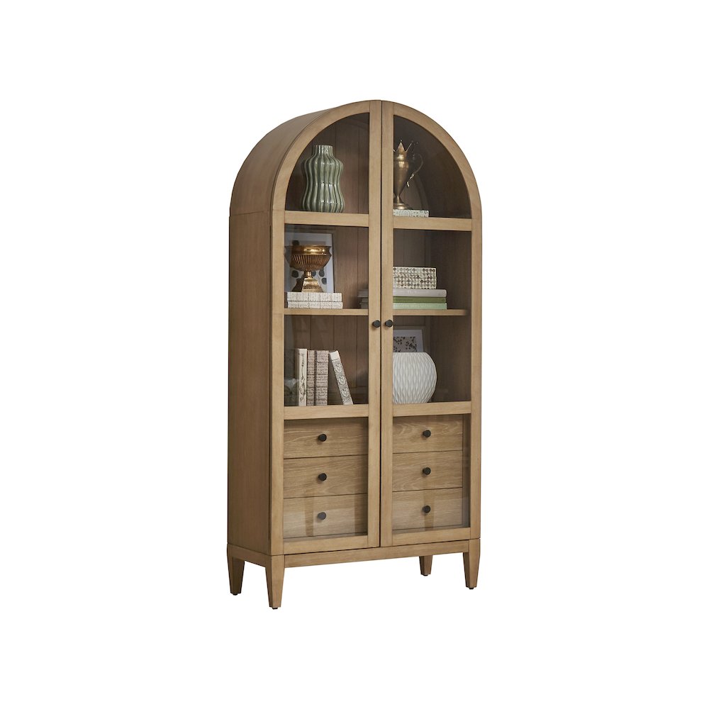 Bison Commerce LLC Arched Wood/Glass Light Wood Bookcase/Bookshelf 9D65S9YJ