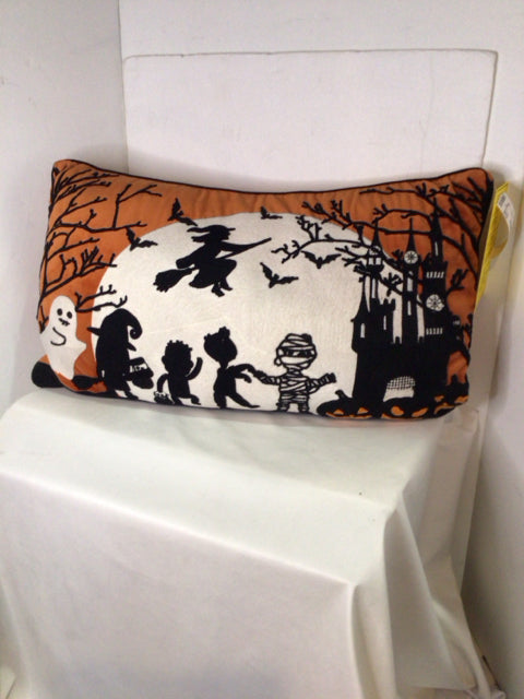 Halloween Orange/Black Velvet Trick or Treat Pillow