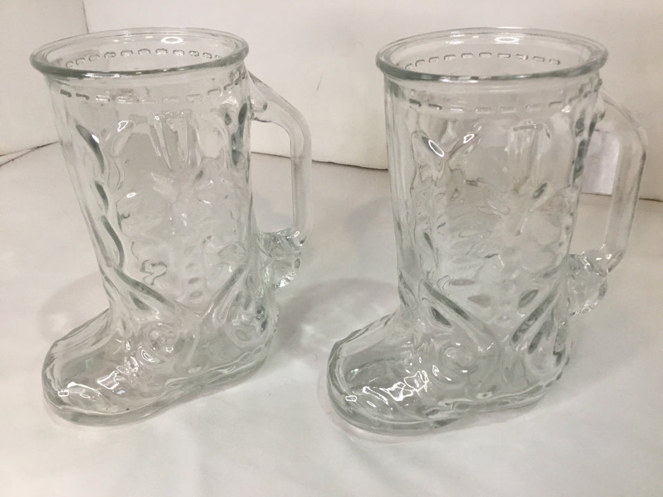 Pair Clear Glass Boot Mug