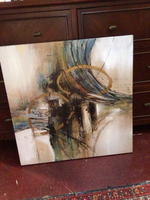 Abstract Tan/Blue Stretch Canvas Art