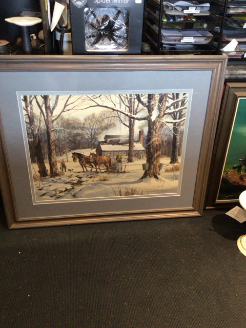 Signed Gray/White Winter Scene Framed Art