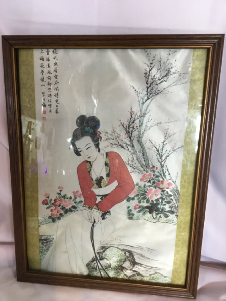 Oriental White/Red Woman Framed Art