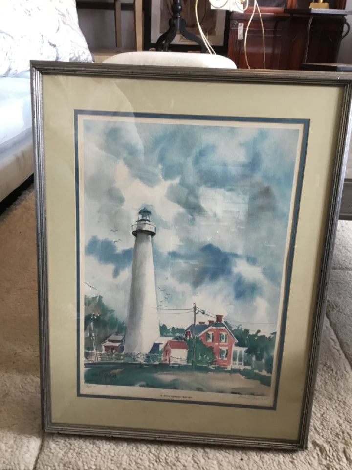 Signed Multi-Color Lighthouse Framed Art