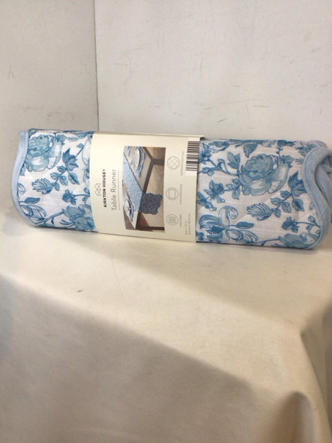 Kirkton House Blue/White Polyester Floral Table Runner