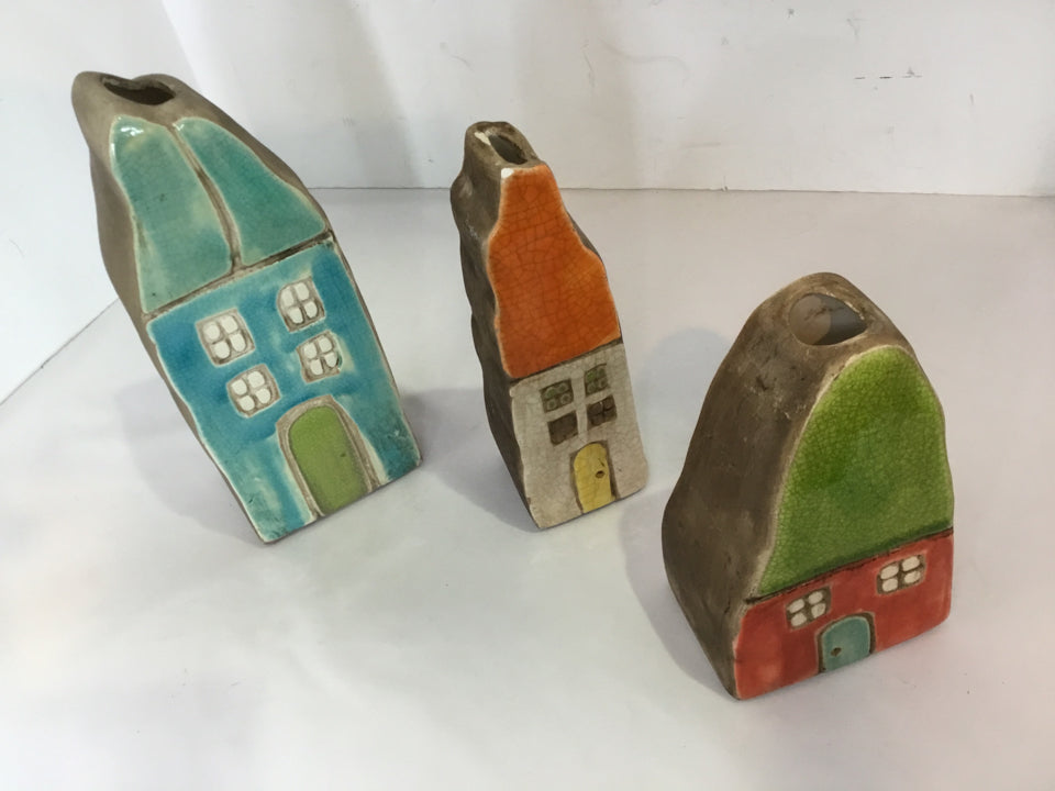 3 piece Multi-Color Ceramic Houses Vase