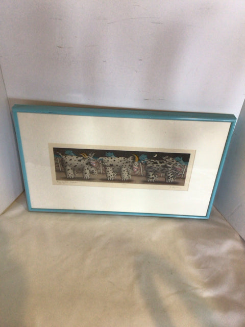 Signed Blue/Multi Framed Art