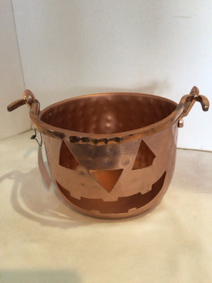 Copper Metal Jack o'Lantern Pail Holiday Item