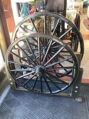 Pair Black Iron Wheel Wagon Garden Access.