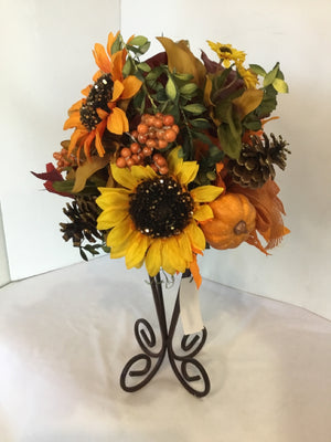 Fall Orange/Multi Flowers Pumpkin Holiday Item
