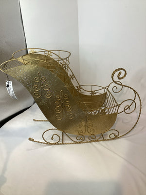 Planter Gold Metal Sleigh Holiday Item