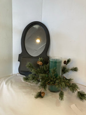 Mirror Black/Green Wood w/candle Holiday Item