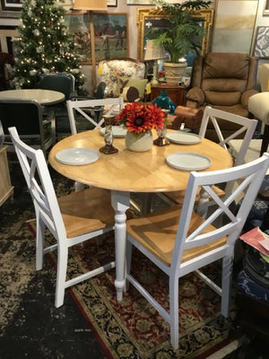 Kitchen Wood Drop Leaf 4 Chairs White/Natural Table & Chairs