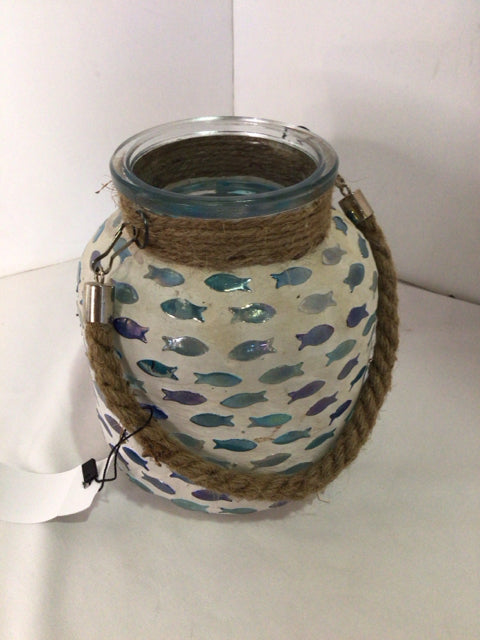 White/Blue Glass Fish Jug/Decanter