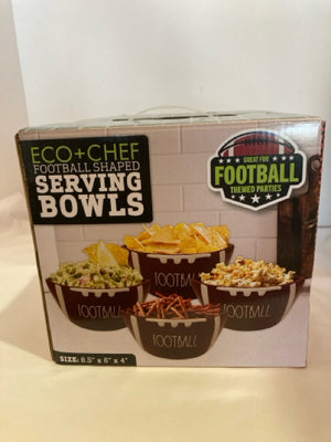 Set of 4 Brown/White Ceramic Football Bowl Set