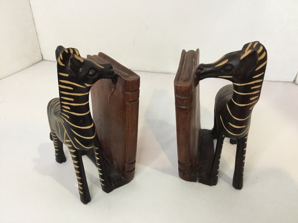 Black/Brown Wood Zebra Book Ends