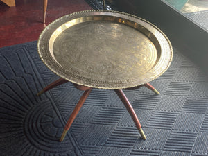 MCM Asian Brass Tray Pedestal Table