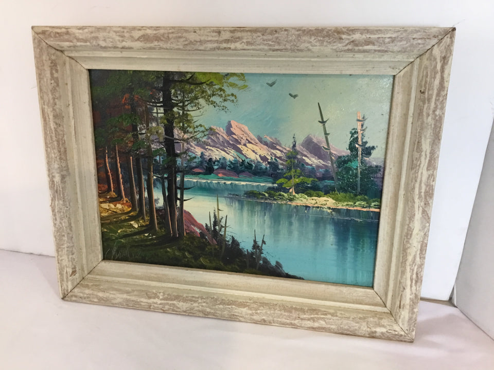 Multi-Color Painting Lake Scene Mountain Framed Art