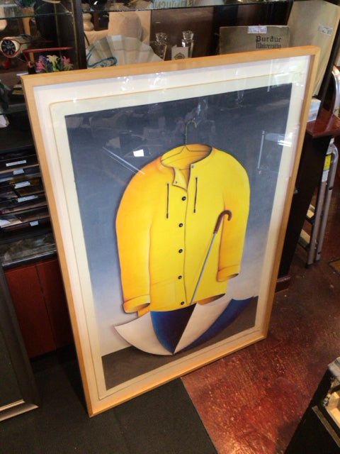Signed Yellow/White Jacket Umbrella Framed Art