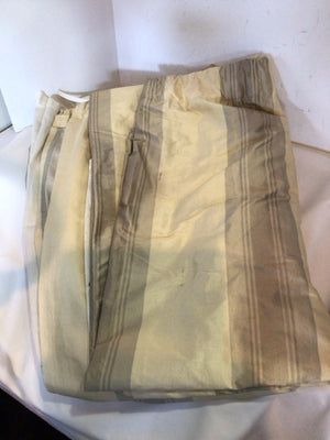 Pair Yellow/Tan Silk Stripe Draperies/Curtains