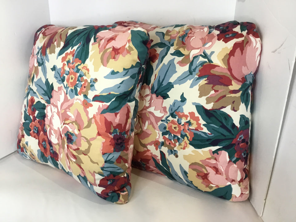 Pair White/Multi Cotton Floral Pillow Set
