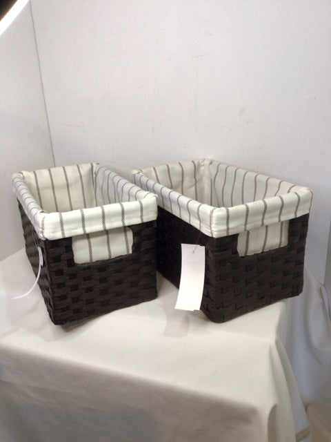 Pair Brown Wicker Lined Basket