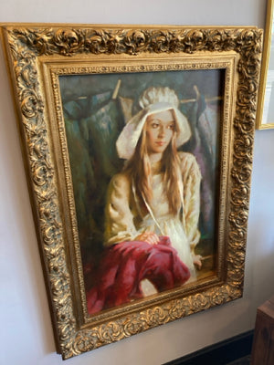 Signed Oil painting Woman Framed Art