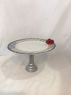 Blue/Gray China Cherries Cake Plate/Stand