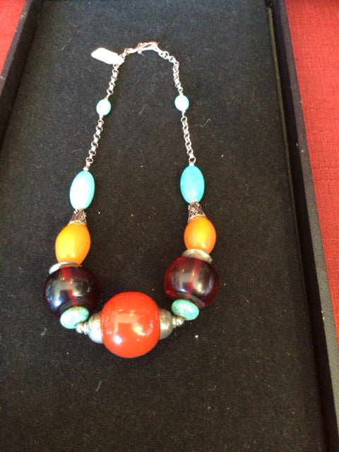 Orange/Blue Beads Necklace