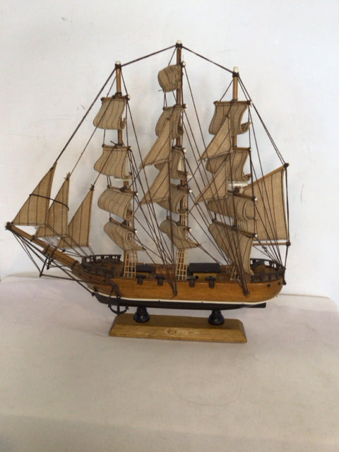 Tan Wood Canvas Ship Statue