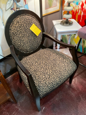 Upholstered Leopard Shield Back Black Chair
