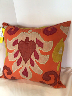 Orange/Multi Cotton Embroidered Pillow