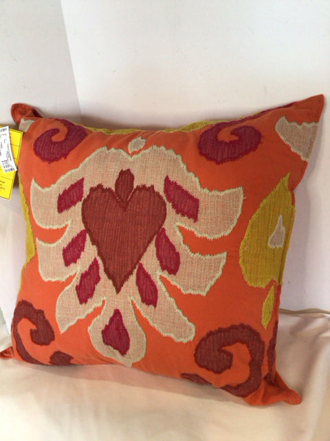 Orange/Multi Cotton Embroidered Pillow