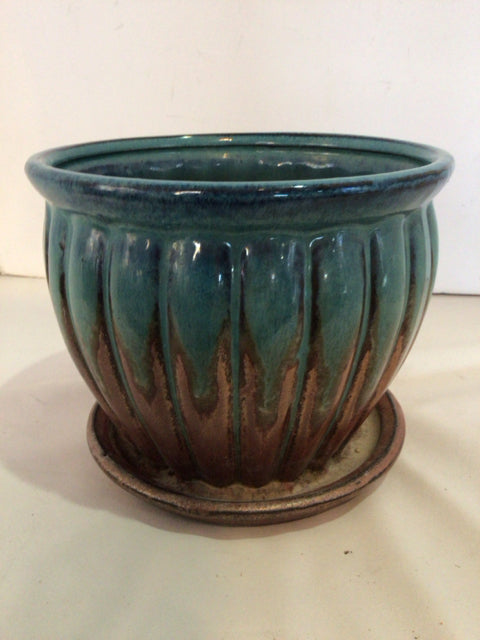 Teal/Brown Ceramic Planter