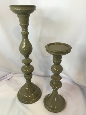 Pair Gray Painted 2 Sizes Candle Sticks