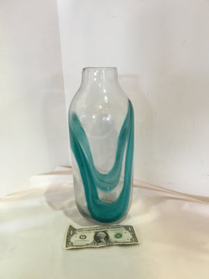 Hand Blown Teal Glass Wave Vase