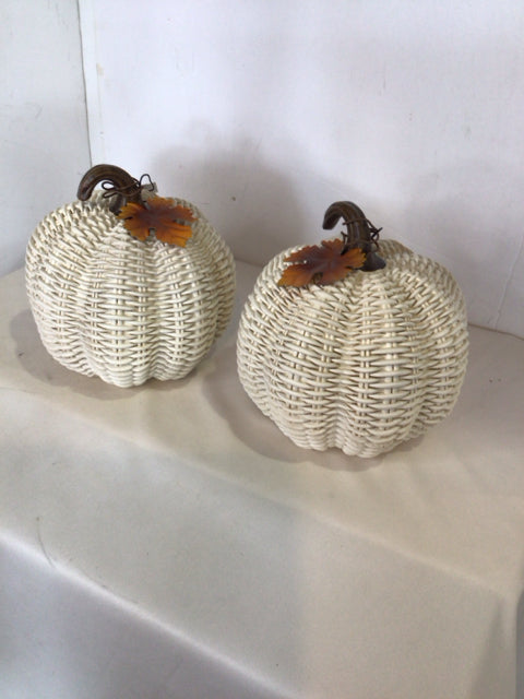 Fall White/Brown Resin Pumpkin Pair Holiday Item