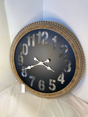Wall Black/Brown Wood/Metal Battery Operated Clock