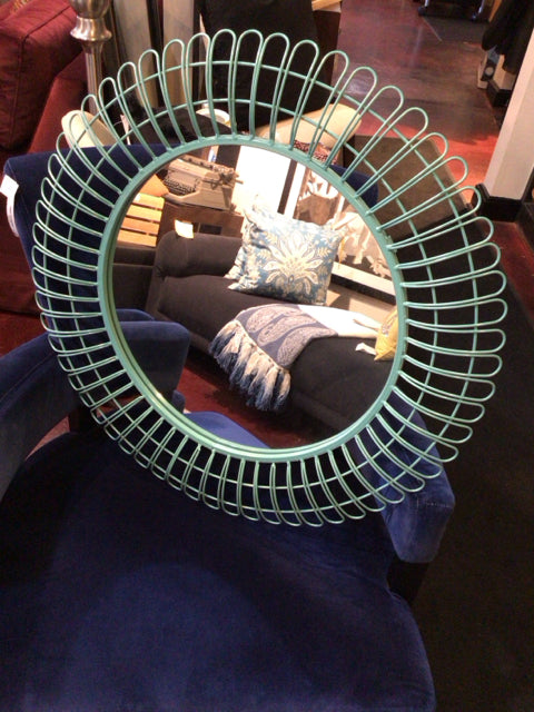 Two's Company Aqua Metal Round Mirror