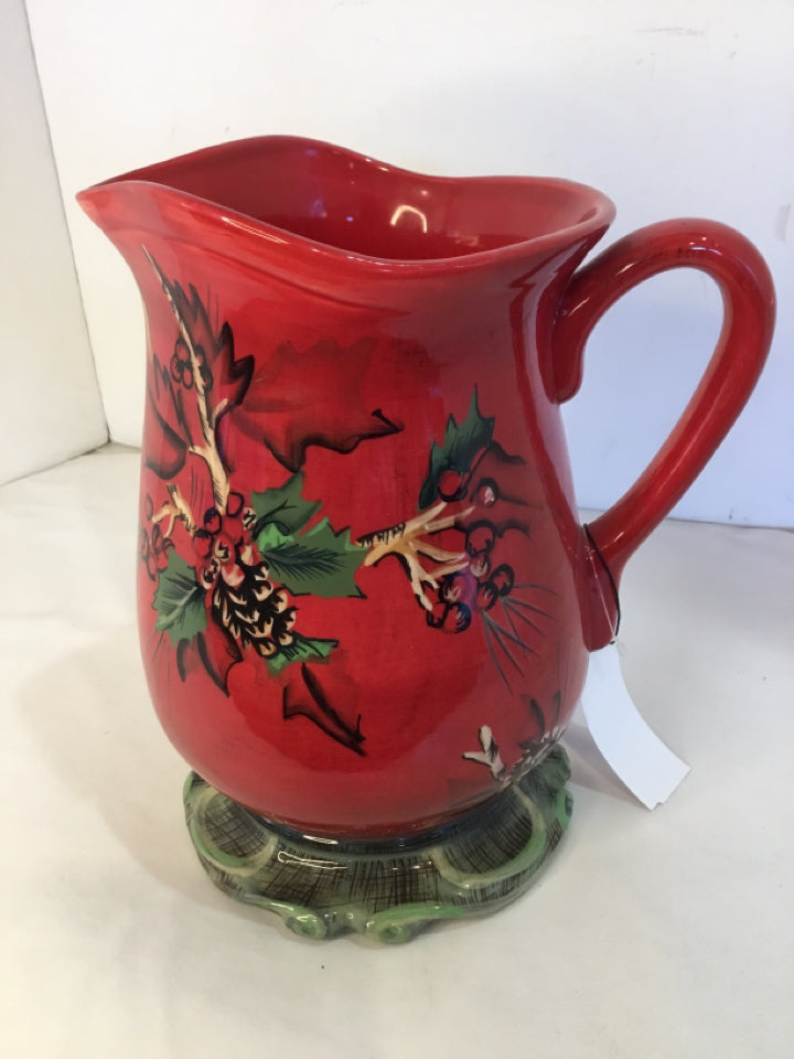 Tracy Porter Pitcher Red/Green Ceramic Holiday Item