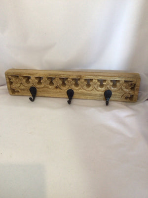 Wall Fixture Brown/black Wood 3 Hook Coat Rack